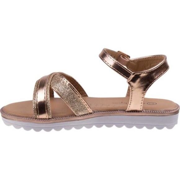 Nanette Lepore US 12 GIRLS Gold Criss Cross Ankle Strappy Sandals Vacation Beach - Picture 11 of 11